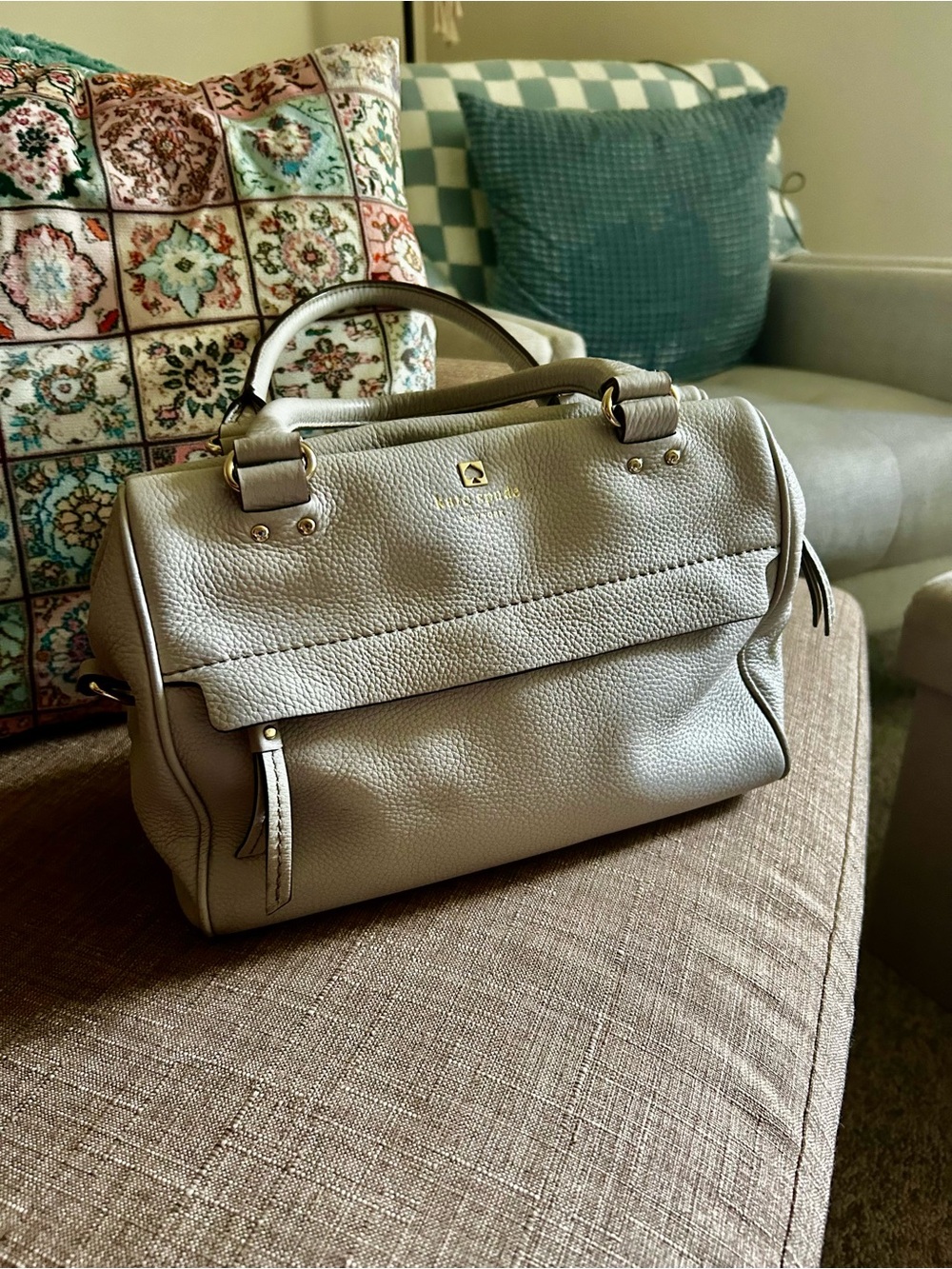 kate spade New York Taupe Leather Satchel with Detachable Strap